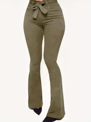 Olive Green Bootcut Jeans High Stretch Mid Waist Solid Bell Bottoms