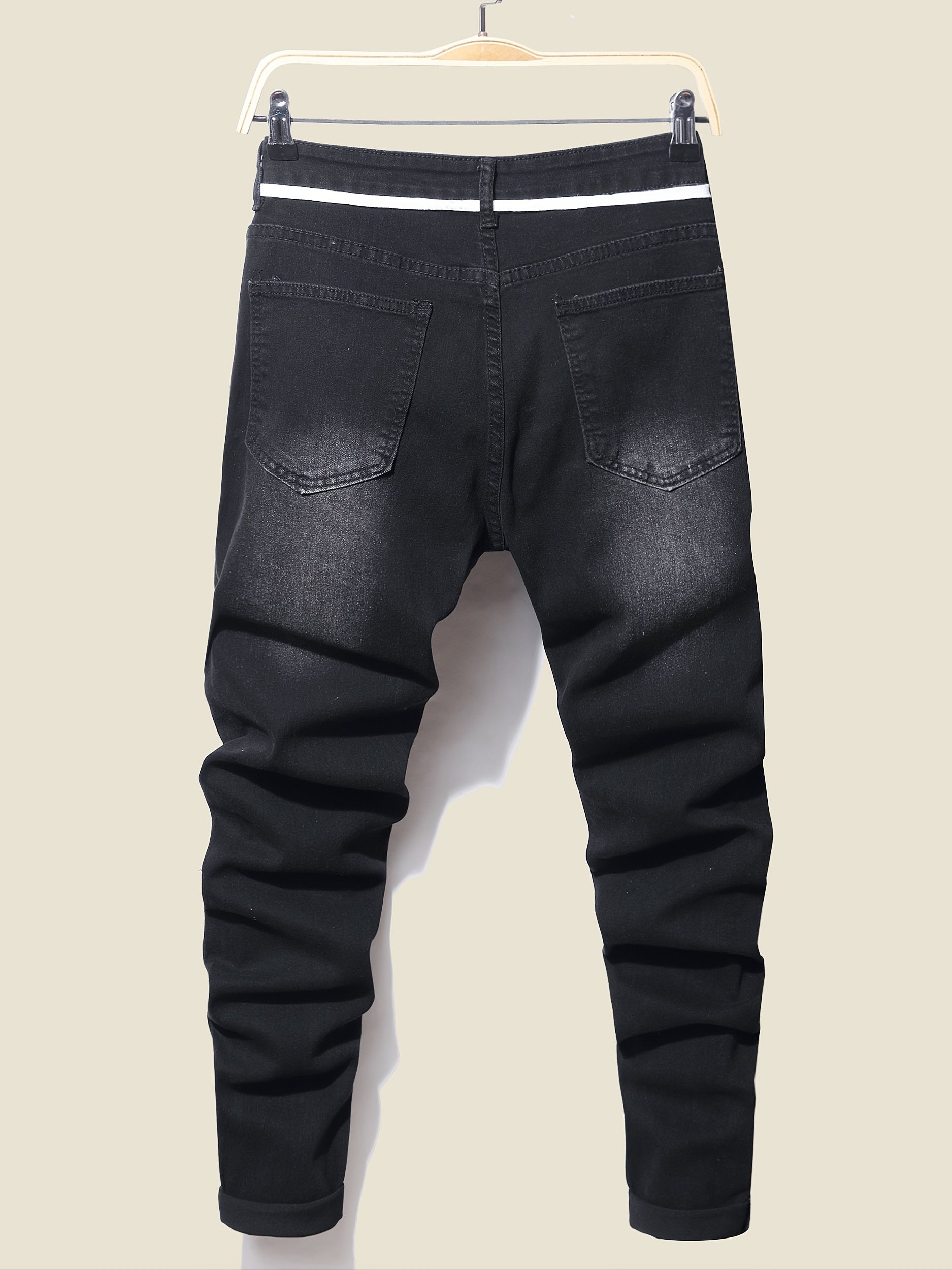 Plaid Ripped Jeans Men s Casual Street Style Distressed Denim Pants