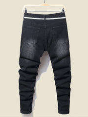 Plaid Ripped Jeans Men s Casual Street Style Distressed Denim Pants