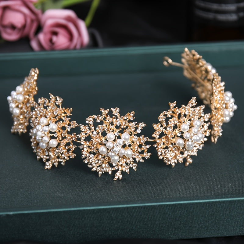 Golden Pearl Flowers Queen's Headwear Bridal Accessories