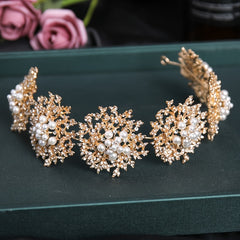 Golden Pearl Flowers Queen's Headwear Bridal Accessories