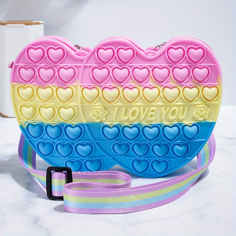 Girls' Silicone Rainbow Heart Crossbody Bag Coin Purse