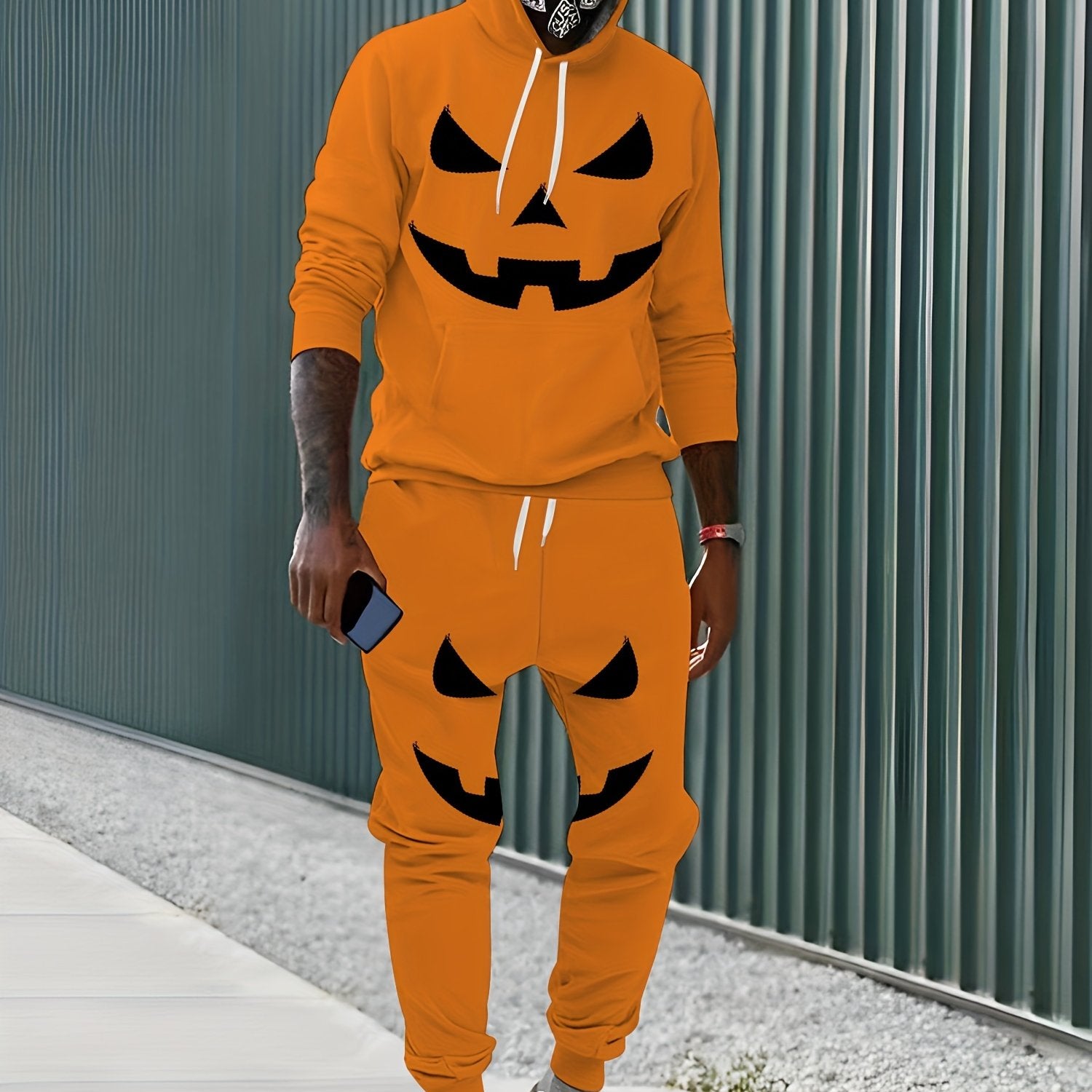 Halloween Pumpkin Print Men's Hoodie & Sweatpants Set