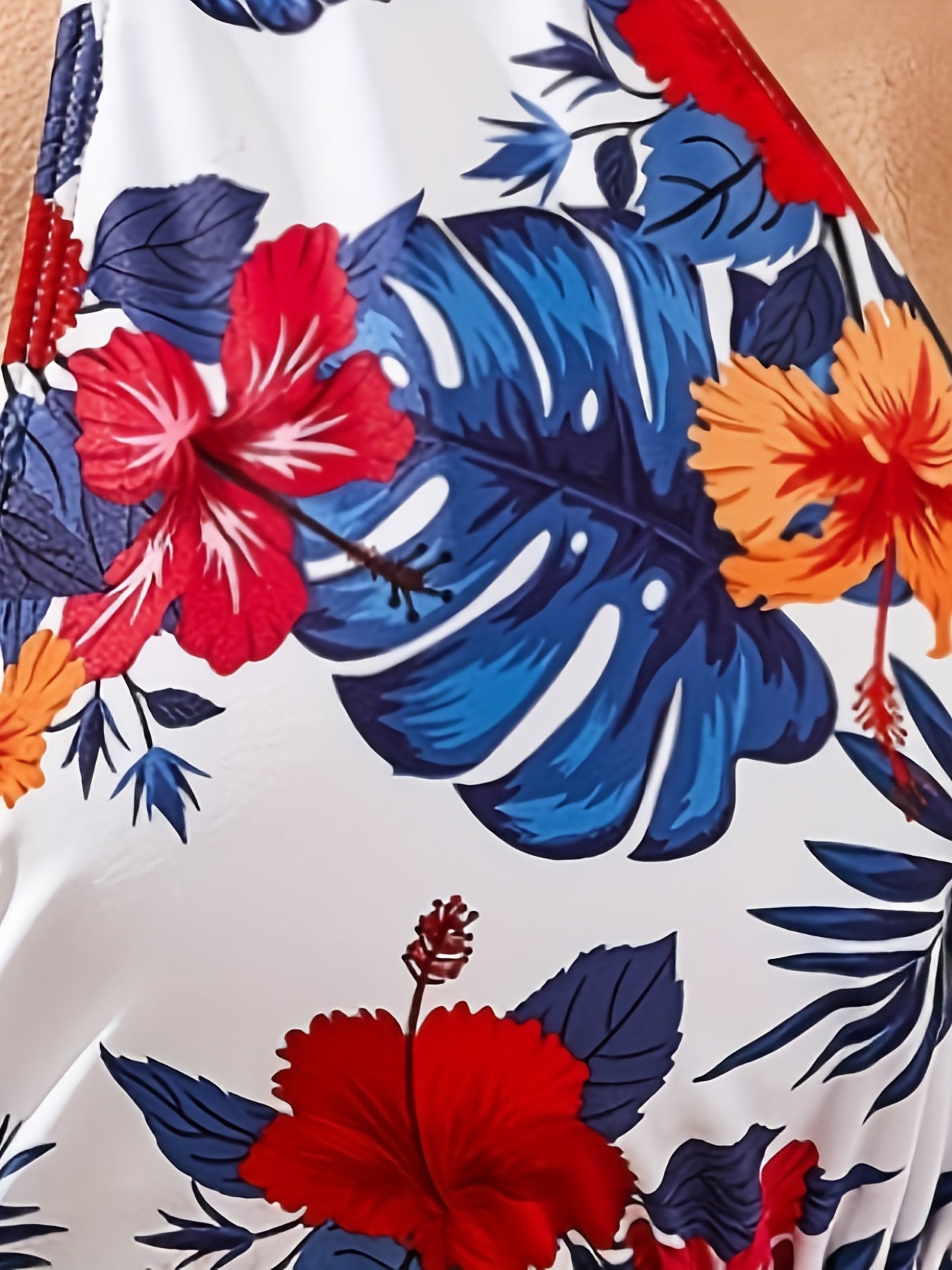Tropical Print Deep V Neck One Piece Swimsuit