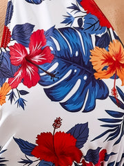 Tropical Print Deep V Neck One Piece Swimsuit