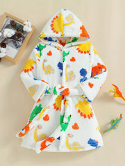 Boys Dino Pattern Flannel Bathrobe