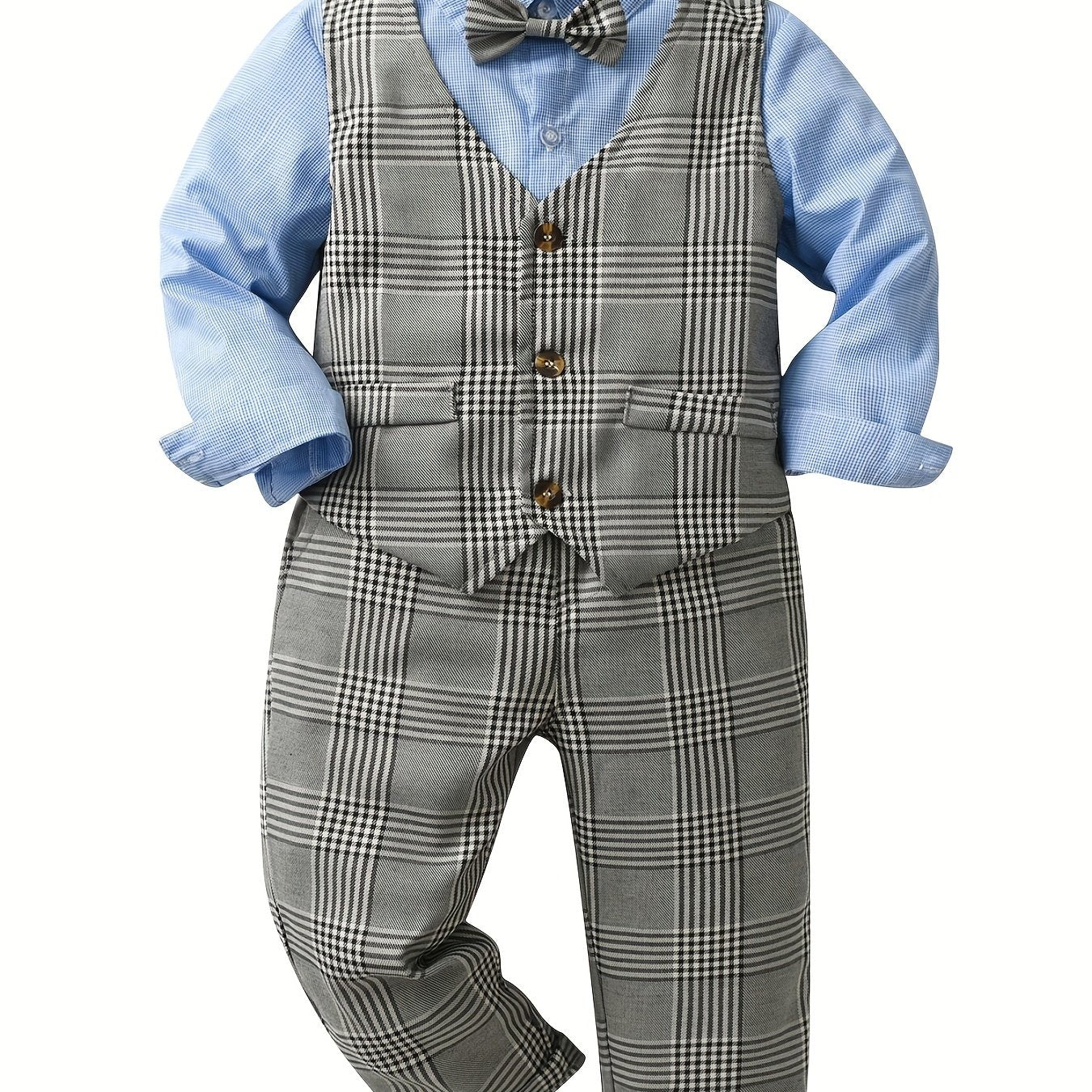 Boys Formal Outfits with Bowtie, Shirt, Pants, Vest