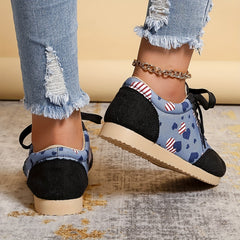 Heart Print Sneakers Lace Up Low Top Shoes Lightweight Outdoor Walking
