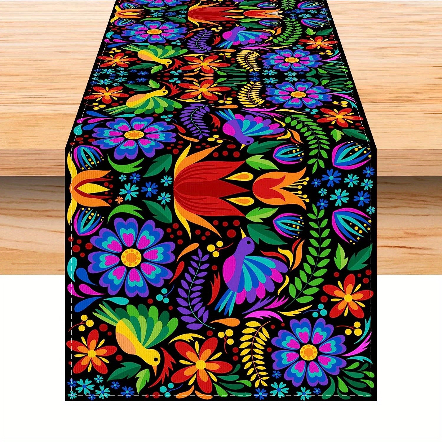 Mexican Style Table Runner Colorful Flowers Seasonal Anniversary Kitchen Dining