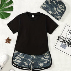 Boys T Shirt Shorts Cap Set Summer Toddler Kids Camo Casual Outfit