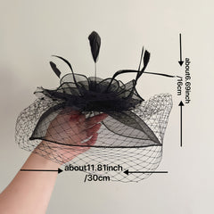 Charming Bridal Wedding Party Hat with Veil and Feather Hairpin