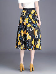 Graphic Print Pleated Skirt for Women