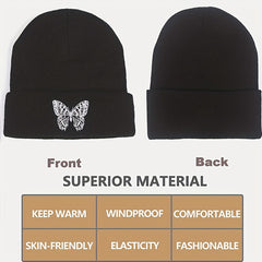 Y2K Butterfly Embroidered Beanie Hat Hip Hop Knit Couple Skull Cap