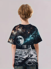 Astronaut on Moon 3D Print Boy's Casual Tees Short Sleeve