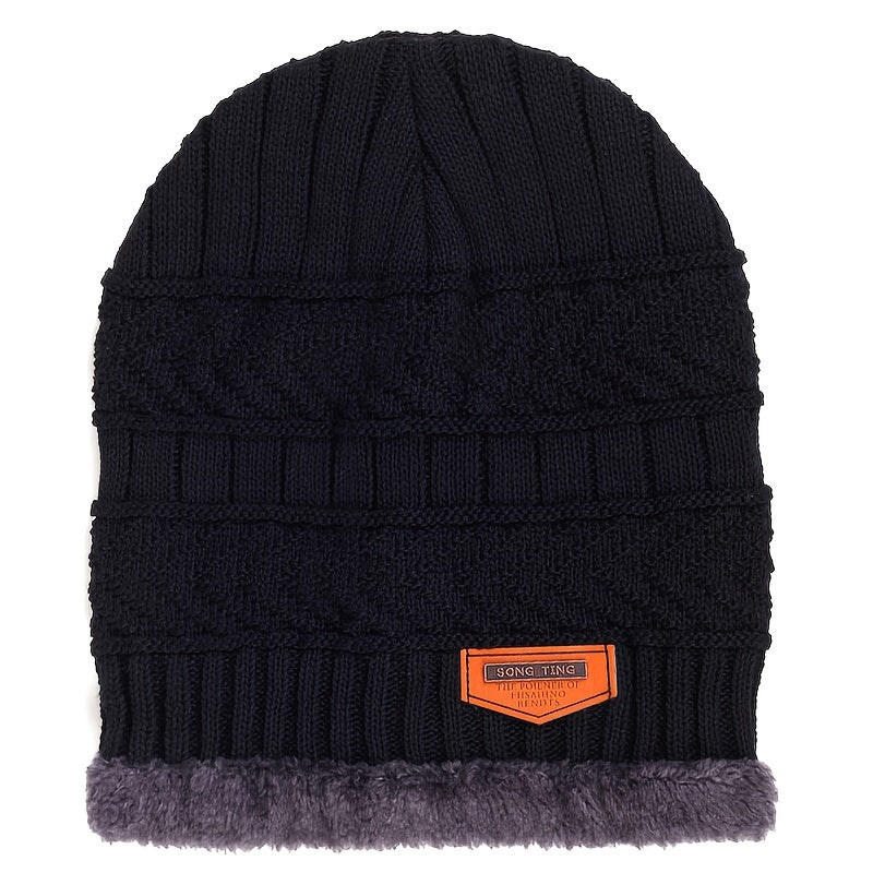 Men Triangle Pattern Knit Winter Thermal Cap