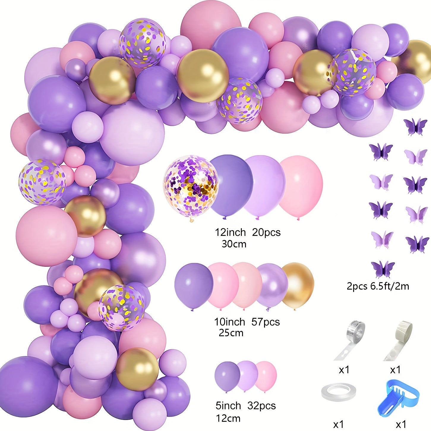 115pcs Butterfly Balloon Garland Arch Kit Pink Purple for Girl Baby Shower
