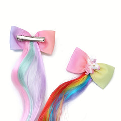 Girls Colorful Wig Hair Bow Clips Unicorn Party Dress Up
