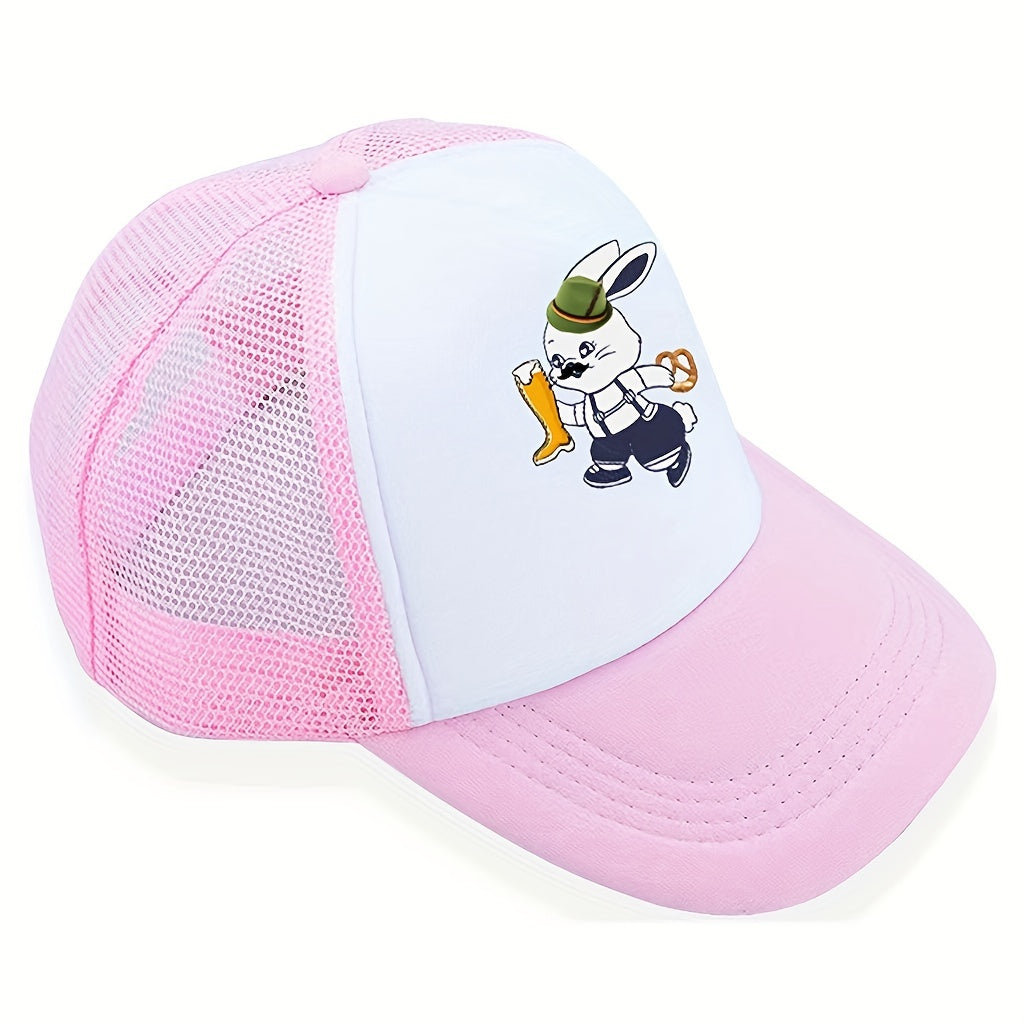 Beer Rabbit Print Baseball Cap Kpop Pink Block Trucker Hat Mesh Sunshade Dad Hat