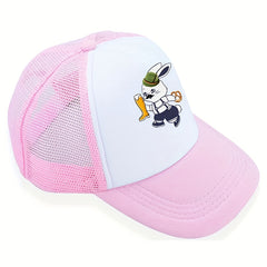 Beer Rabbit Print Baseball Cap Kpop Pink Block Trucker Hat Mesh Sunshade Dad Hat
