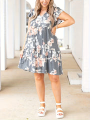 Casual Dress Women's Floral Print V Neck Smock Dress
