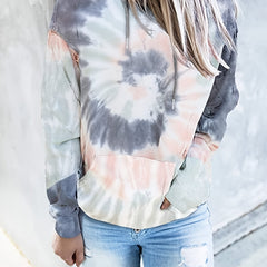 Tie Dye Kangaroo Pocket Hoodie Long Sleeve Sweatshirt Women's Clothing