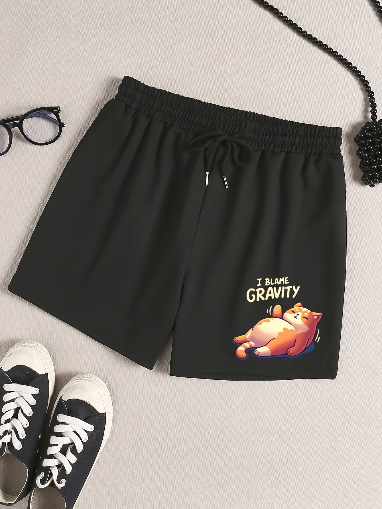 Cartoon Cat Print Elastic Waist Home Wear Shorts