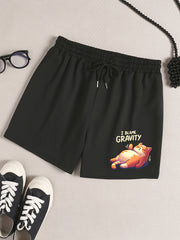 Cartoon Cat Print Elastic Waist Home Wear Shorts