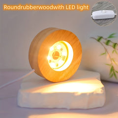 LED Solid Wood Lamp DIY Night Light with Crystal Glass Base Switch