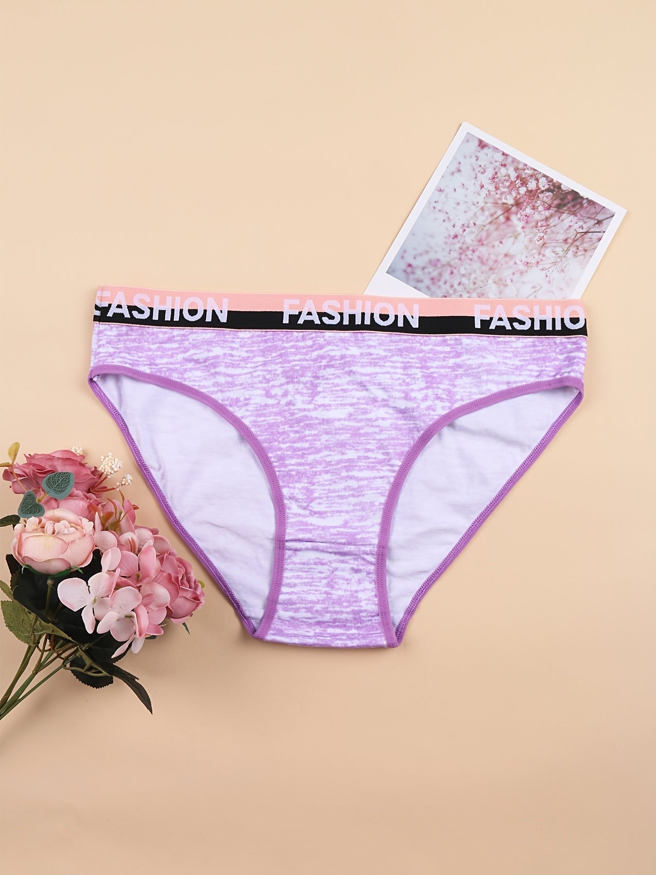 6 Pack Plus Size Panties Set Tie Dye Contrast Letter Tape Low Waisted Comfort