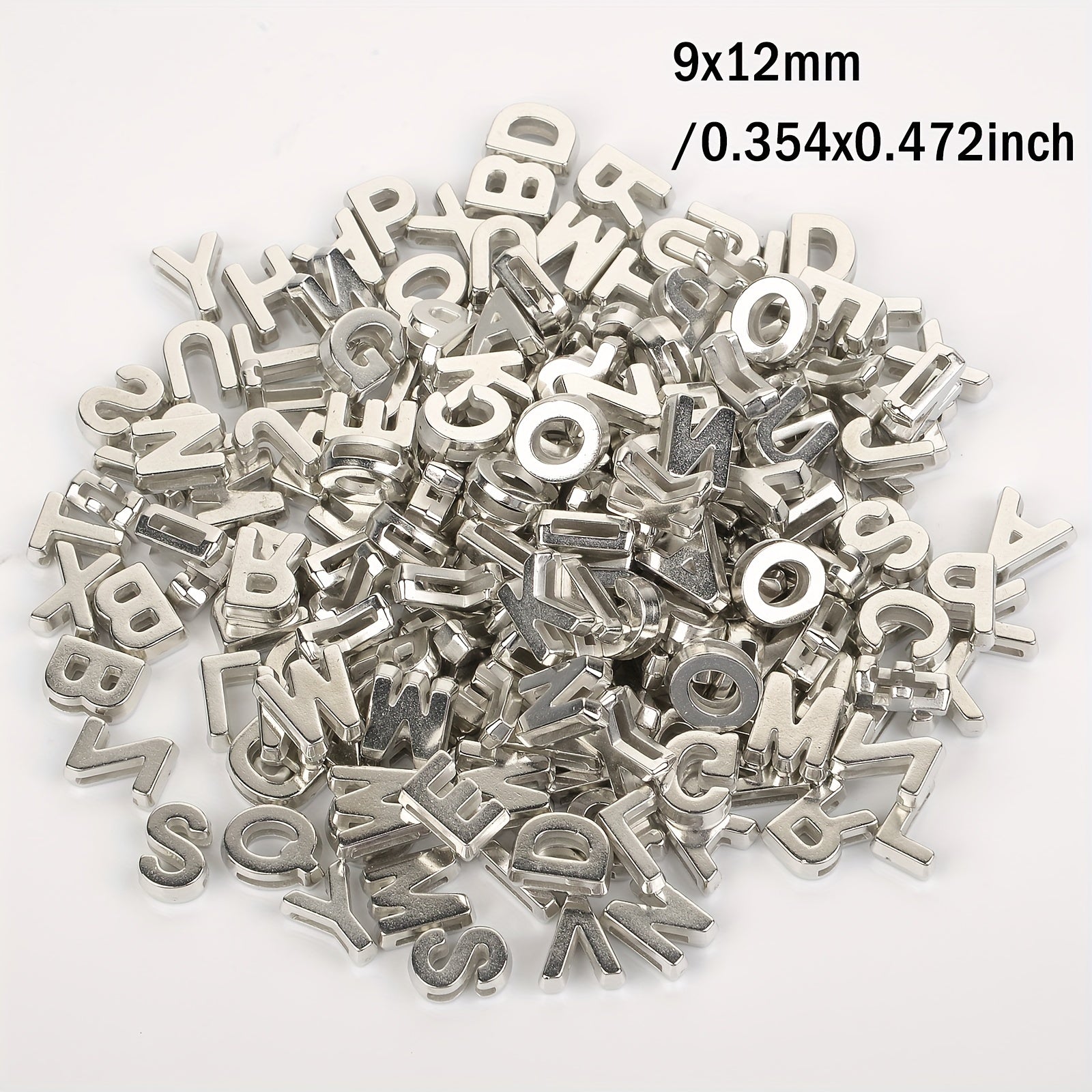 100pcs 9x12mm Silvery Metal Hollow Letter Beads DIY Bracelet Necklace Access