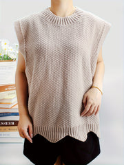 Casual Sweater Vest Floral Trim Knit Vest