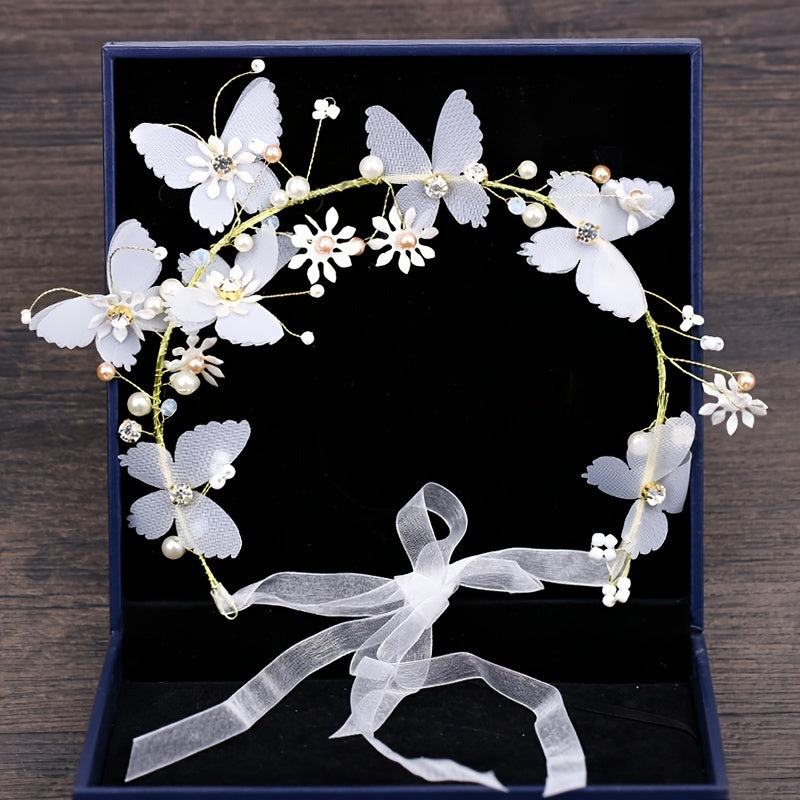 Butterfly Pearl Bride Hairbands Wedding Headband Hair Accessories Bridal Tiara
