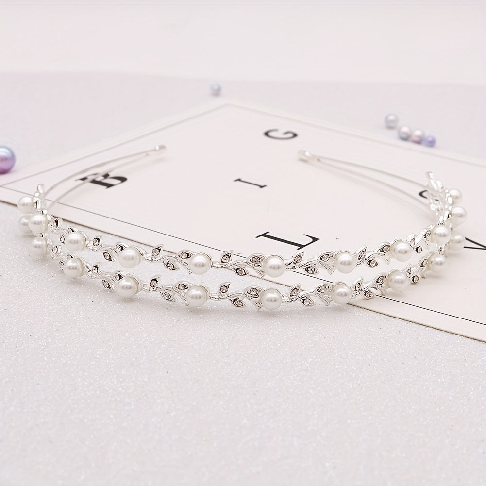 Pearl Rhinestone Headband Double Layer Hair Band Bridal Wedding Hair Access