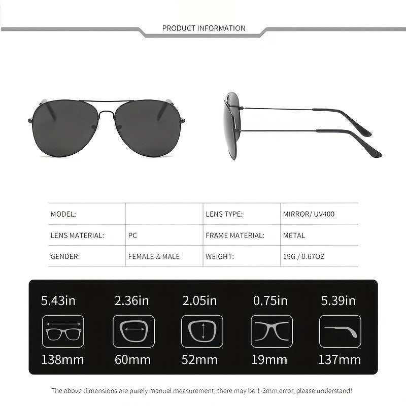 Aviator Sunglasses Mirrored Classic Sunshade Metal Eyewear