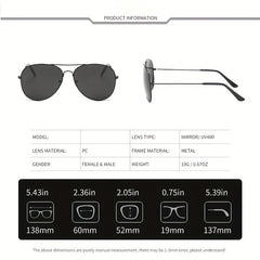 Aviator Sunglasses Mirrored Classic Sunshade Metal Eyewear