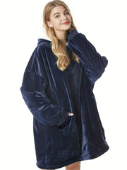 Fleece Hooded Lounge Robe with Pockets
