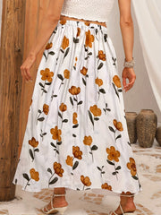 Floral Print Elastic Waist A-line Maxi Skirt