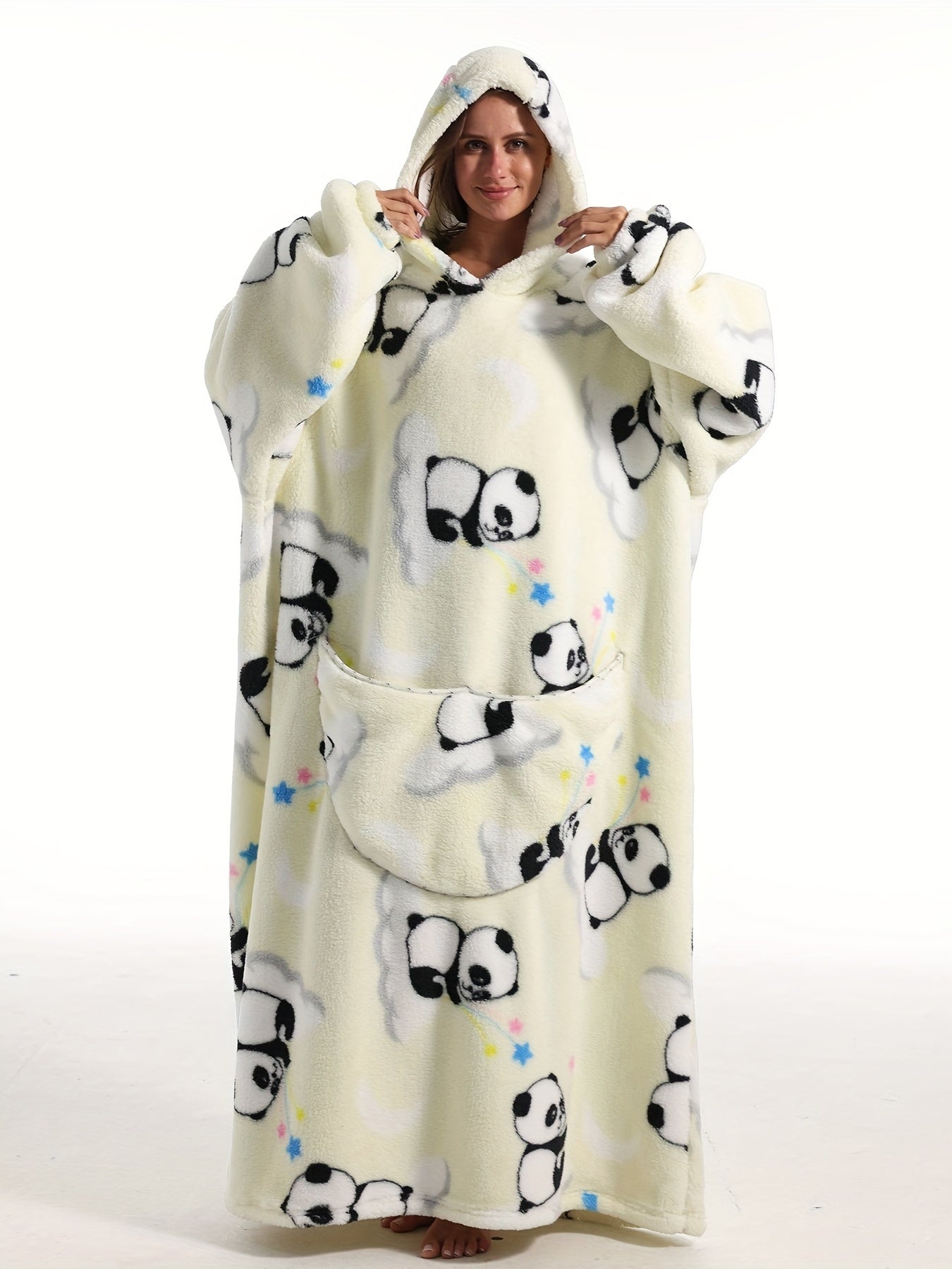Women's Plus Polar Bear Print Plush Flannel Hoodie Nightgown