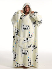 Women's Plus Polar Bear Print Plush Flannel Hoodie Nightgown