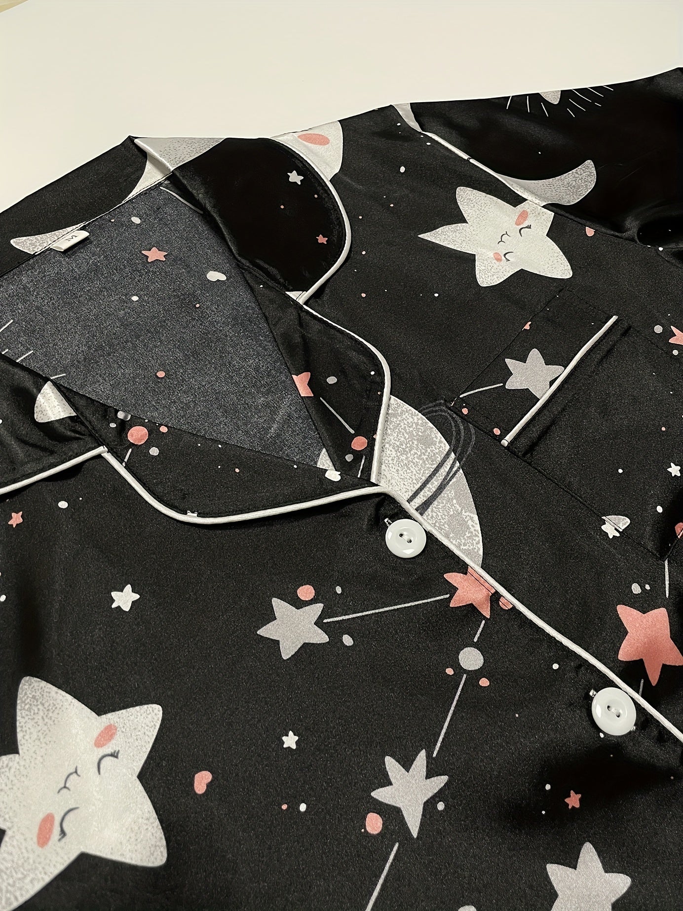 Starry Print Pajama Set Long Sleeve Buttons Top & Elastic Waistband Pants