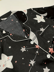 Starry Print Pajama Set Long Sleeve Buttons Top & Elastic Waistband Pants