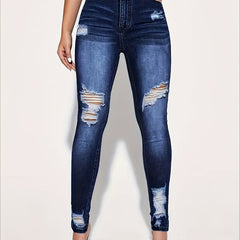 Slim Fit Ripped Jeans Button Closure