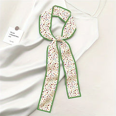 Green Print Skinny Scarf Neckerchief Floral Polka Dot Plaid Pattern Neck Tie