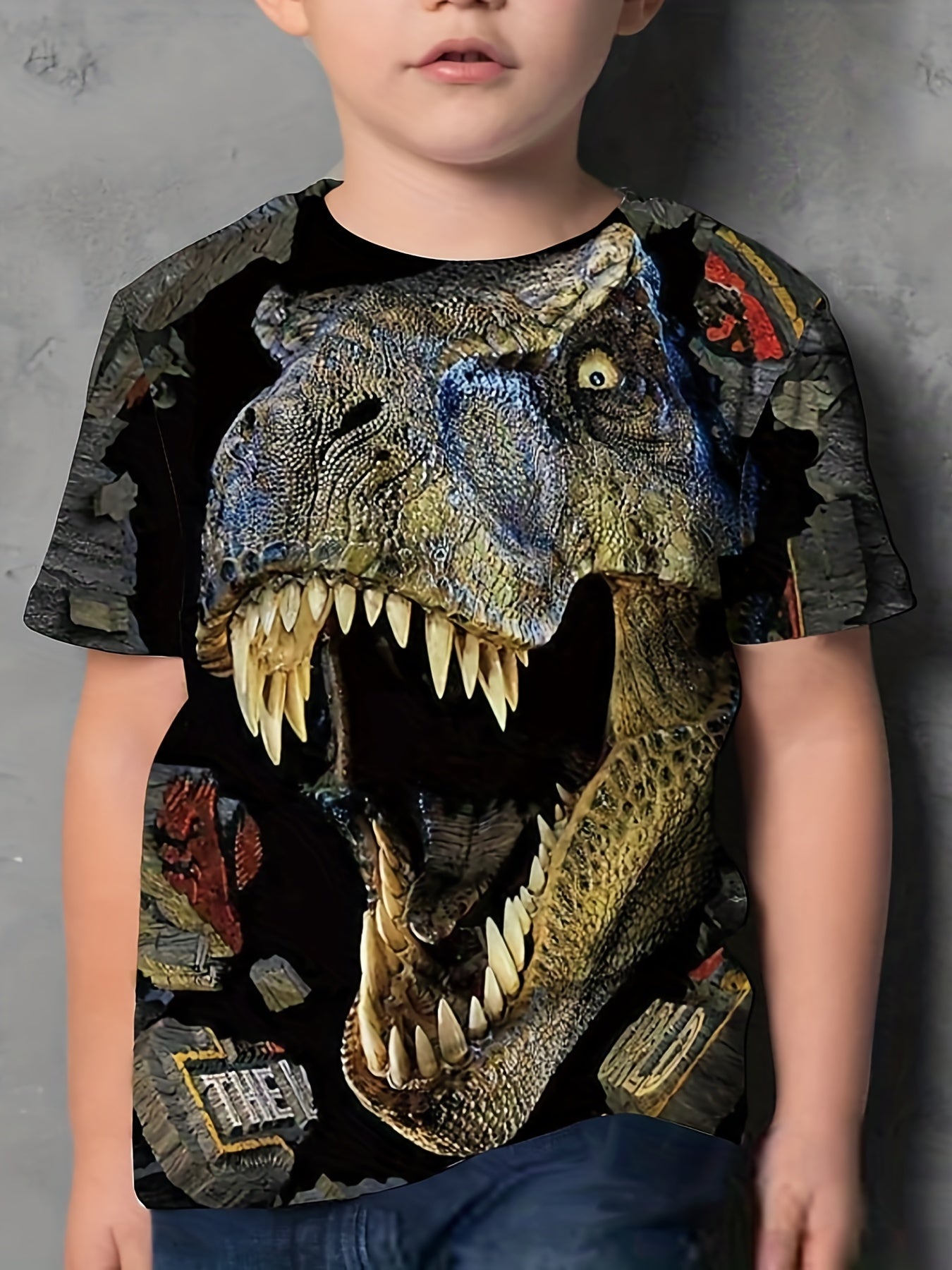 3D Dinosaur T Shirt for Kids Fun Graphic Stretchy Short Sleeves Unisex