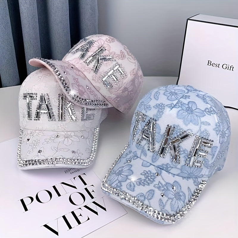 Rhinestone TAKE Baseball Cap Sunshade Hat Lace Cap