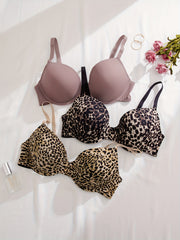 3 Pack Sexy Plus Bras Set Solid & Leopard Print Underwire Everyday 3pcs