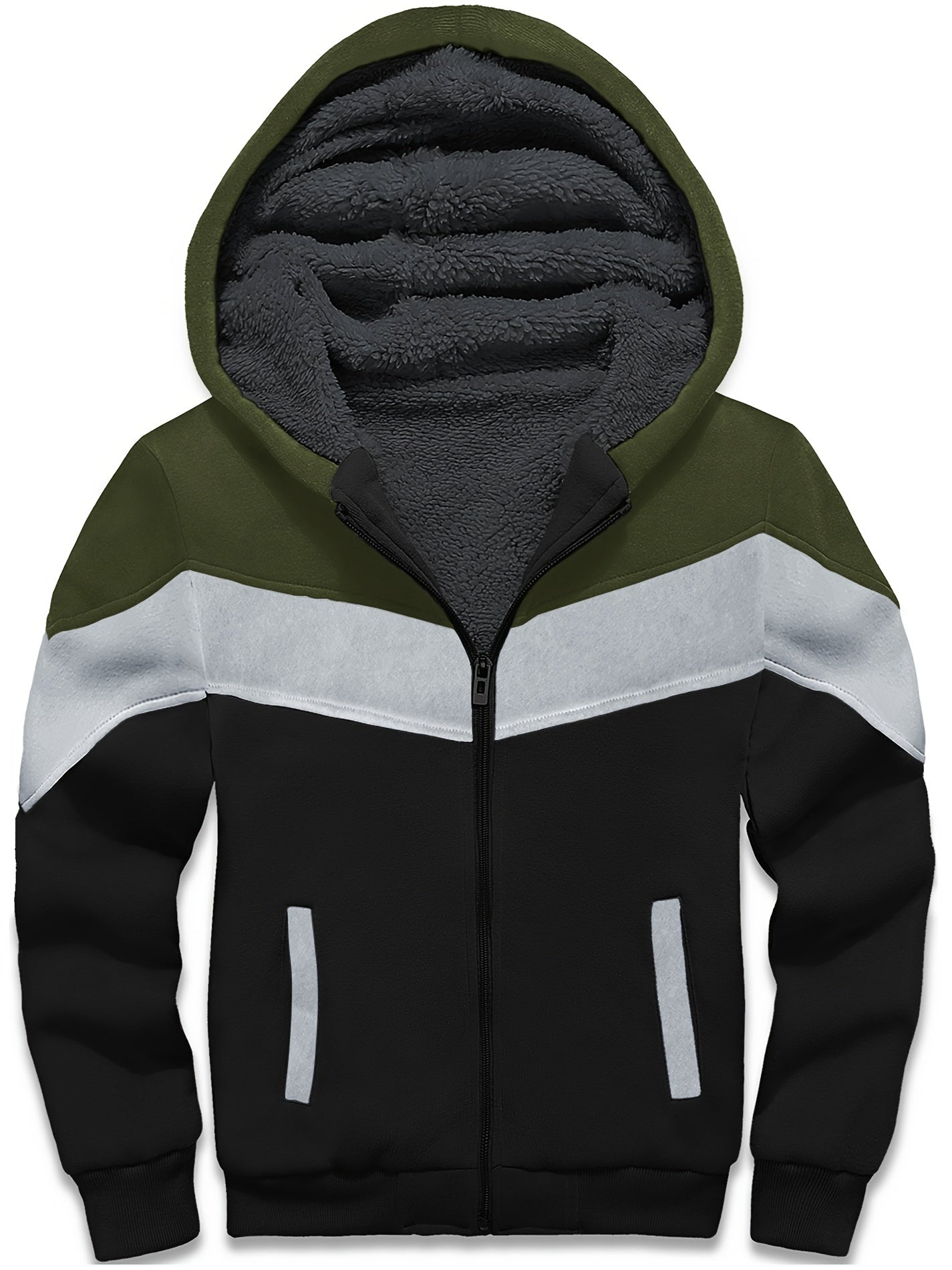 Kid's Block Stitching Fleece Jacket Zip Up Hoodie Coat