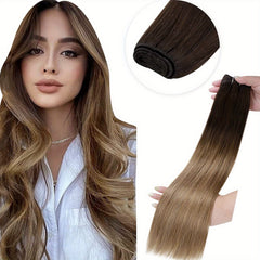 Human Hair Bundles Sew In Hair Extensions Double Weft 100G - Brunette Balayage