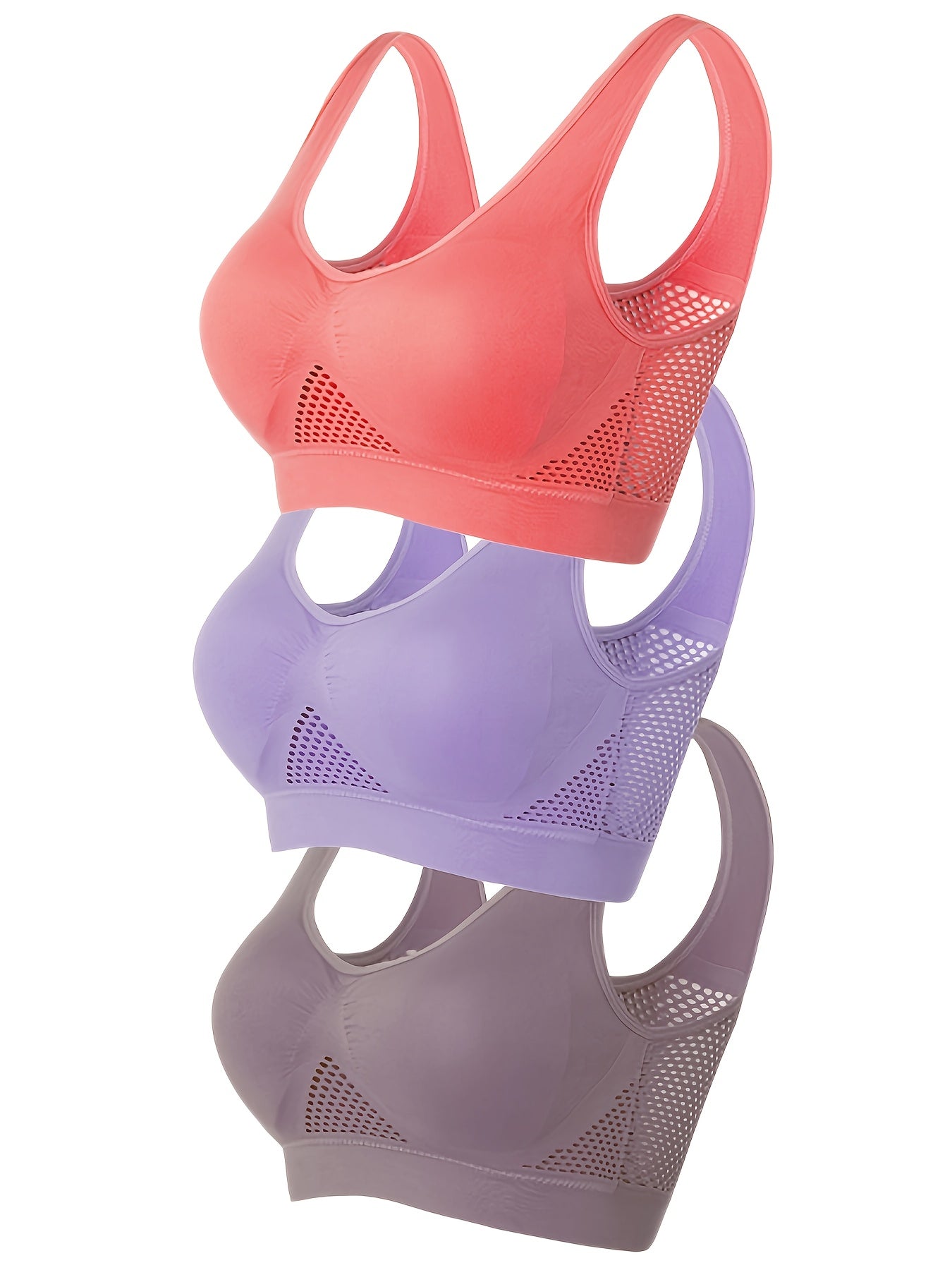 3 Pack Plus Size Sports Bra Set Wireless Mesh Fitness Bra 3pc