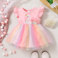 Goose Graphic Mesh Dress for Baby Girls